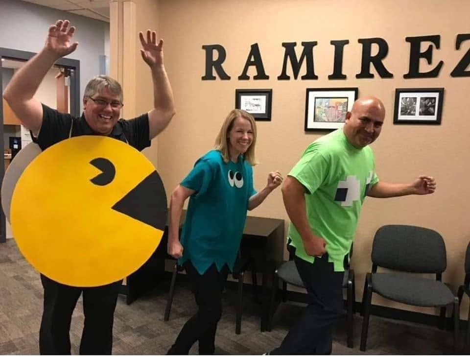 Pac-Man-themed staff costumes